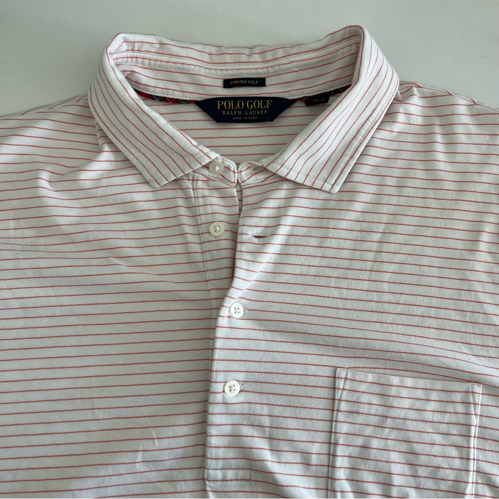 Polo Golf Ralph‎ Lauren Men’s Short Sleeve Polo Stretch Lisle Striped XL peach